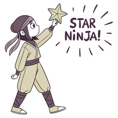 Young Ninja Cartoon Character Holding a Star with Exciting Text for Creative Projects