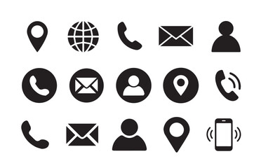 Business icon for company connection set.Name, phone, mobile, place, location, mail, website and message card sign. Website set icon Vector eps 10 