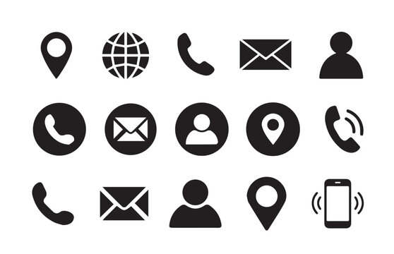 Business icon for company connection set.Name, phone, mobile, place, location, mail, website and message card sign. Website set icon Vector eps 10 
