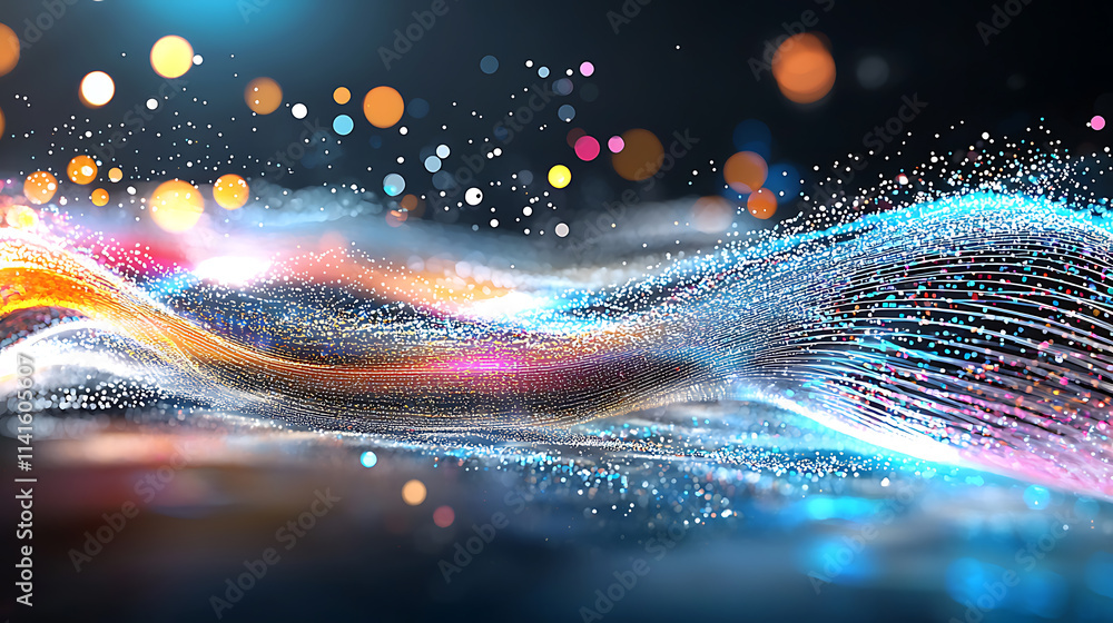 Poster dynamic light waves abstract visualization digital art colorful environment close-up view motion and
