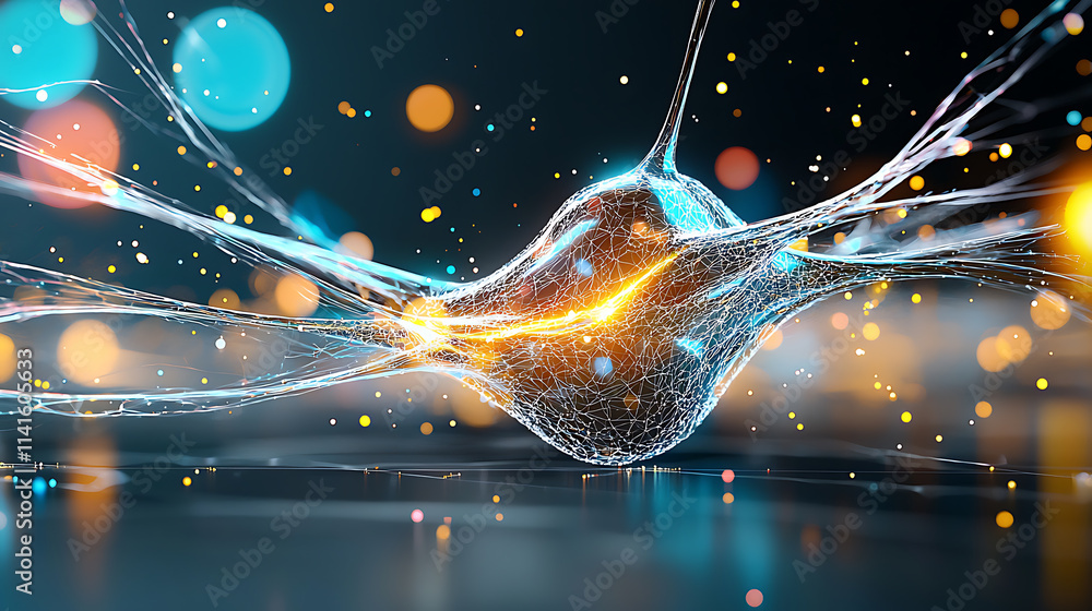 Poster dynamic neural interaction digital space abstract visualization futuristic environment close-up view