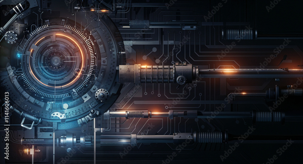 Aufkleber abstract technological background with machinery in production . generative ai