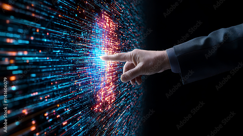 Poster digital interaction highlighting information touchpoint in virtual space abstract tech environment c