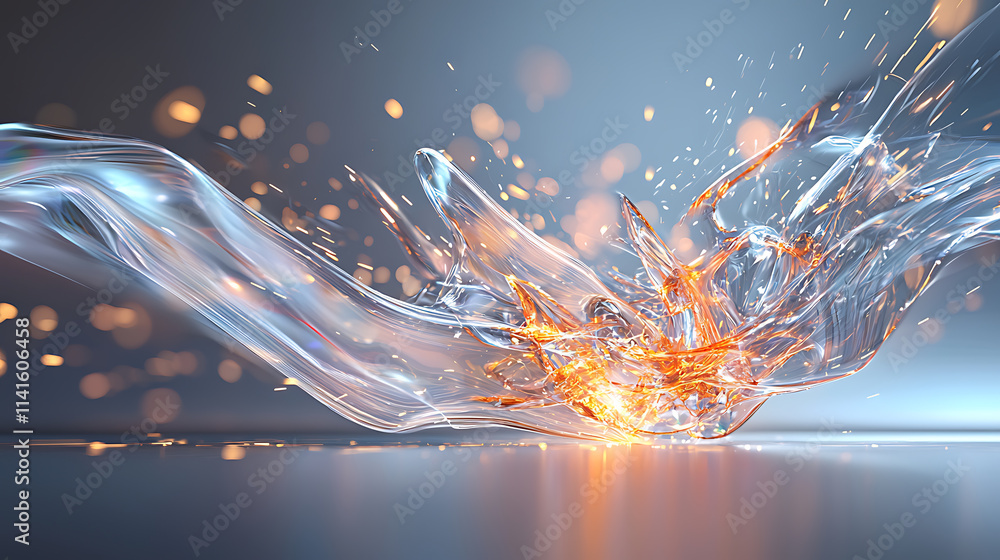 Poster dynamic fluid motion with bright sparks abstract digital art studio setting high contrast conceptual