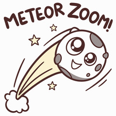 Cartoon Style Meteor with Happy Face and Stars in a Whimsical Space Setting