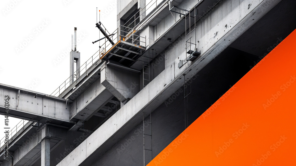 Poster abstract grey orange background with elements of building structures . generative ai