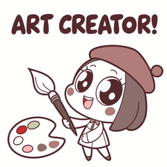 Cute Art Creator Character with Palette and Paintbrush in Cartoon Style for Creative Projects