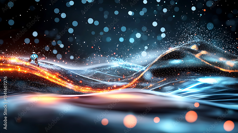 Poster dynamic waves of light and color abstract art studio digital artwork close-up fluid motion concept