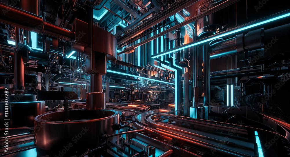 Poster abstract technological background with pipes in production . generative ai