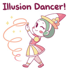 Charming Illustration of a Colorful Maid Performing Enchanting Dance with Whimsical Effects