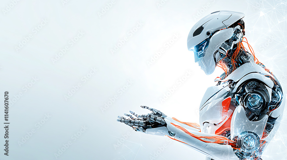 Aufkleber futuristic robot interaction technology lab digital artwork high-tech environment side view innovati