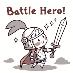 Cute Cartoon Knight Character with Sword and Cape in Playful Superhero Theme Design