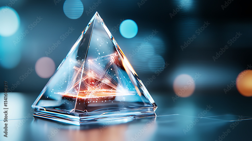 Aufkleber illuminated glass pyramid displaying digital networks modern office 3d visualization futuristic envi