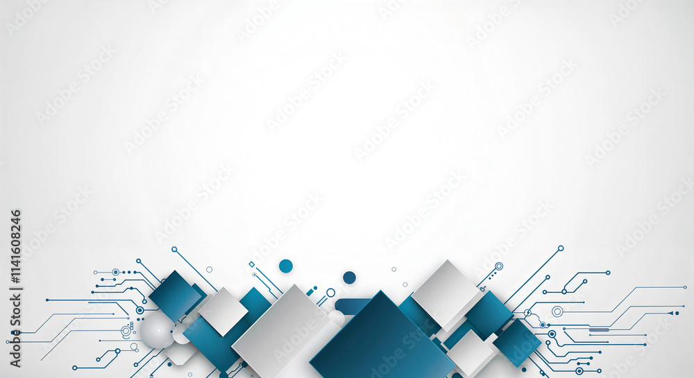 Poster . g abstract hi-tech background with blue geometric tech shapes and lines with empty space for text.