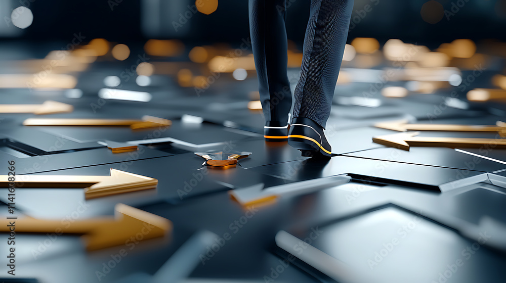 Poster dynamic steps on futuristic pathway digital environment conceptual art high-tech setting low angle i
