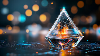 Dynamic crystal structure with abstract light effects studio setting digital art reflective surface conceptual design