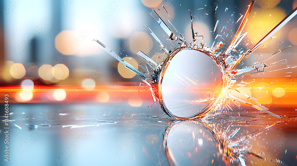 Poster dynamic shatter effect urban setting abstract art modern environment close-up view conceptual visual