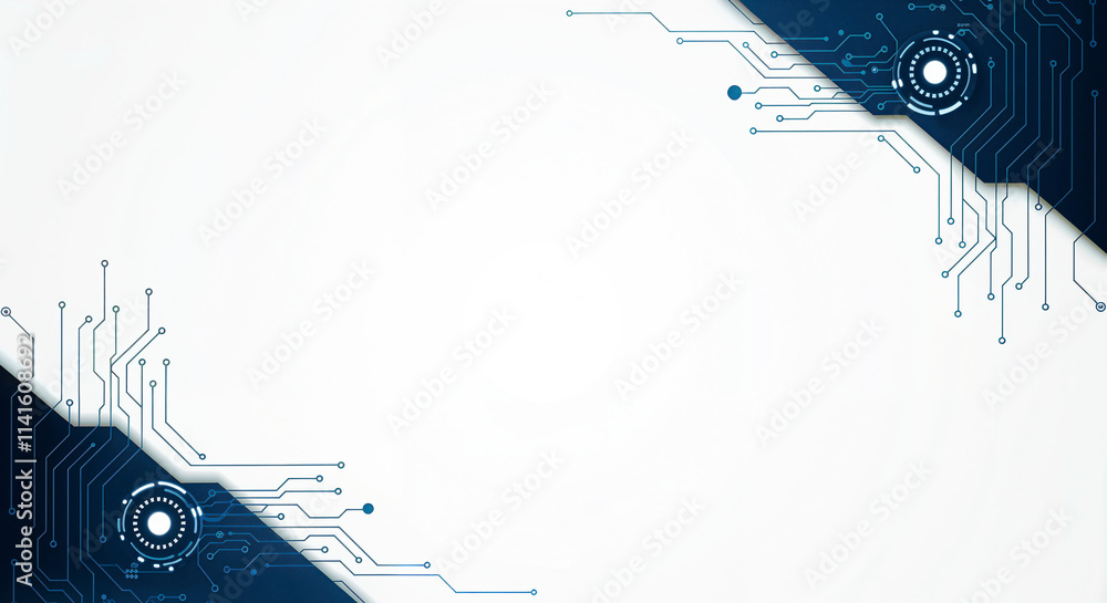 Poster abstract hi-tech background with blue geometric tech shapes and lines with empty space for text. gen