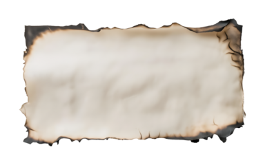 Burnt Edges on a Piece of Old Parchment Paper isolated on transparent background. PNG file, cut out 