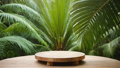 Fototapeta premium cosmetic, desk, display, floor, greenery, jungle, lush, outside, platform, product, promotion, stage, wildlife, placement, rustic, scene, sunlight, 4