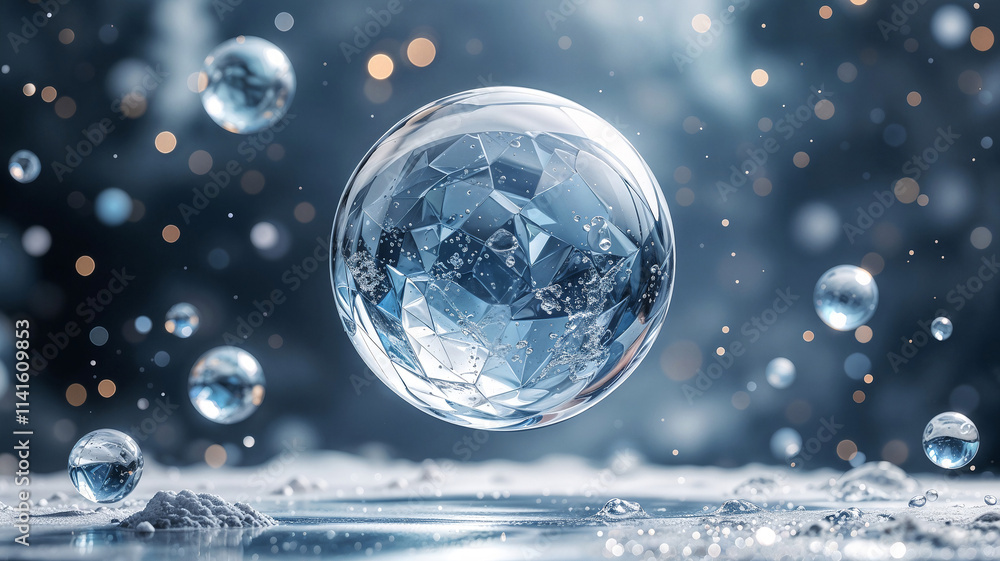 Poster abstract background with transparent spheres . generative ai
