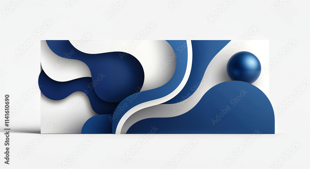 Poster abstract white background with blue geometric tech shapes and lines with empty space for text . Generative AI