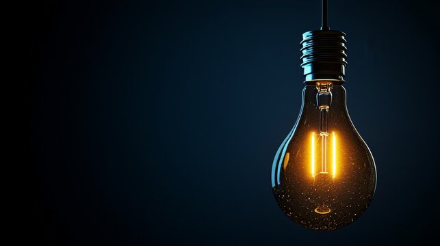 Vintage edison light bulb glowing in dark room setting