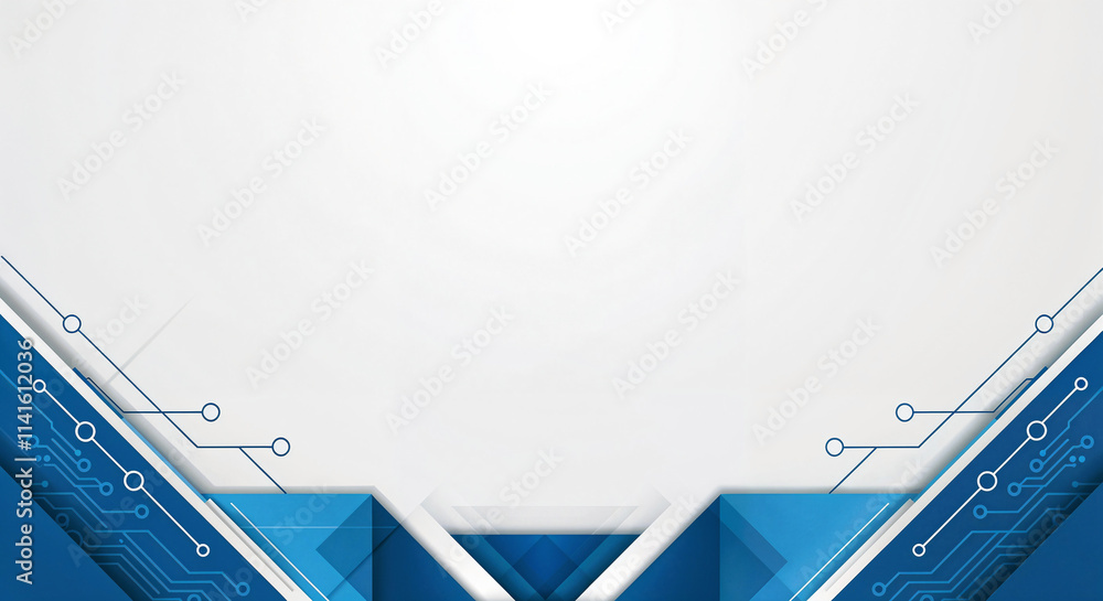 Poster abstract white background with blue geometric tech shapes and lines with empty space for text . gene