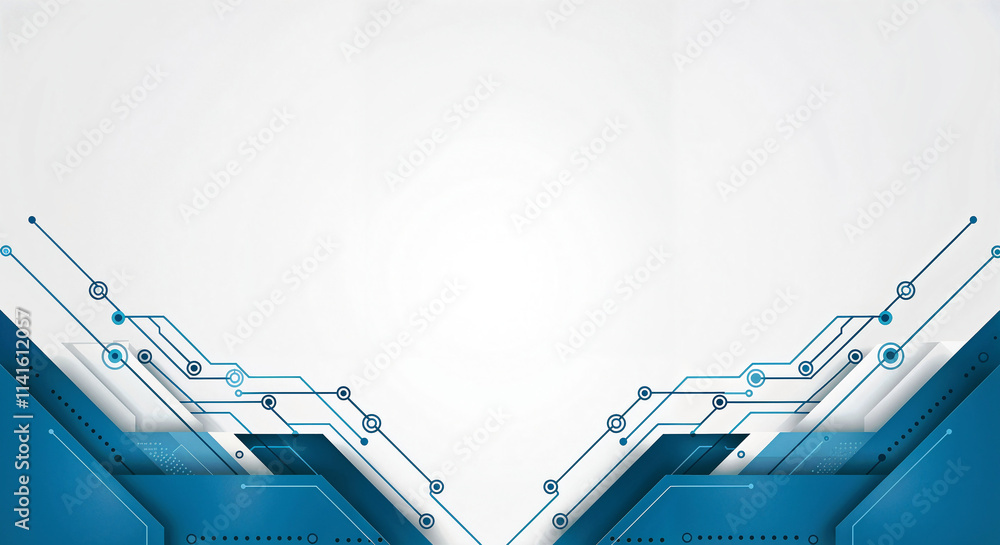 Poster abstract white background with blue geometric tech shapes and lines with empty space for text . gene