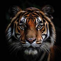 Fototapeta premium Majestic Tiger Portrait: A Close-Up Encounter with Nature's Apex Predator