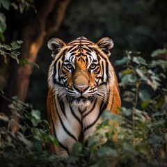 Fototapeta premium Majestic Tiger in the Jungle: A Stunning Wildlife Portrait
