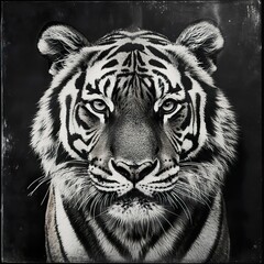 Fototapeta premium Majestic Tiger: A Captivating Black and White Portrait