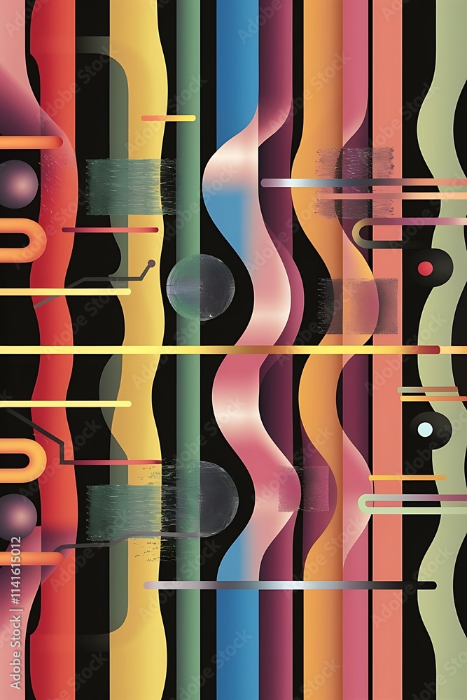 Poster multicolored wavy line primitive geometric elements