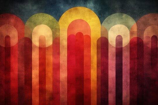 A vibrant, abstract design featuring arches in warm colors like red, orange, and yellow, creating a bold and dynamic visual effect.