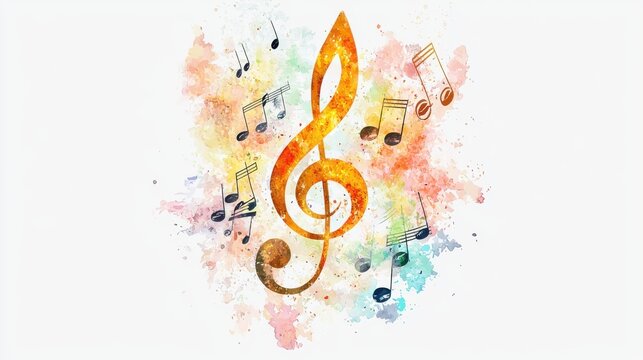 Colorful musical notes and treble clef create a vibrant artistic representation of music and creativity.