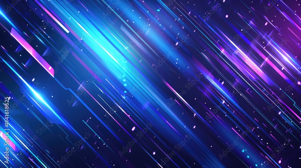 Poster abstract digital background with vibrant blue and purple streaks creating a dynamic effect.