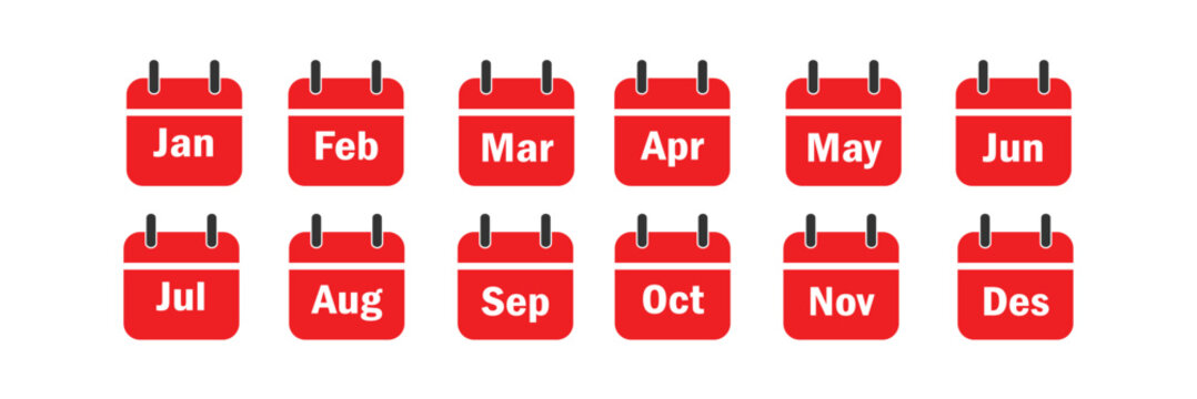 every month calendar icons. calendar 12 months vector icon set, month name in calendar icon, calendar icon, vector .