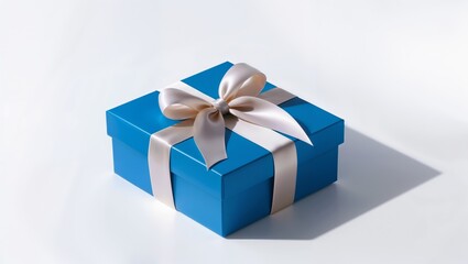 Obraz premium blue gift box with ribbon isolated on white background cutout