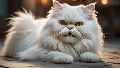 white persian cat hiss and lay down on the floor