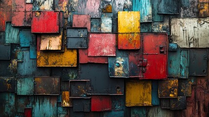 Abstract Metal Texture: Colorful Rusty Squares Background