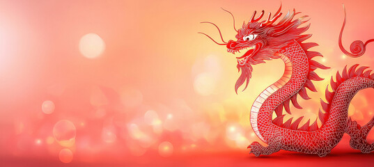 Fototapeta premium Red dragon with intricate details on glowing background