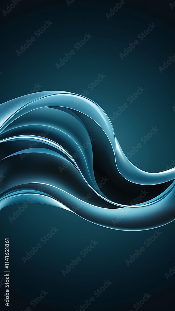 Poster abstract glowing smooth wave on dark blue background flowing curve shape shiny blue gradient fluid m