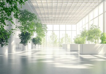 Bright and Serene Indoor Garden Space with Abundant Greenery and Large Windows Illuminating a Modern Architectural Design