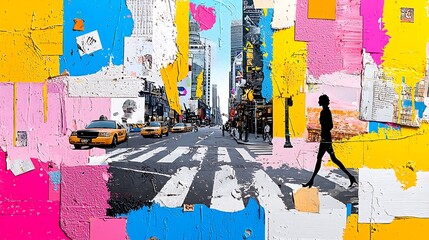 NYC Street Scene Pop Art Collage Urban City Life