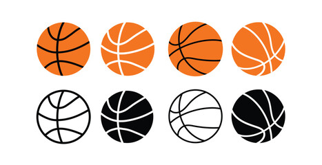 Obraz premium Basketball icon set in flat and line style. Basket ball symbol, Basketball logo , icon. vector illustration.