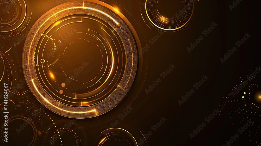 Poster abstract design featuring glowing circular shapes on a dark background.