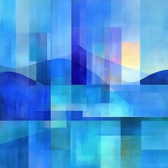 Fototapeta premium An abstract composition featuring various shades of blue, showcasing layered geometric shapes and smooth gradients, evoking tranquility.