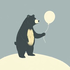 there is a bear that is holding a balloon in its hand.