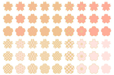 和柄桜アイコンベクターイラストセット ピンク×金色 ワンポイント 挿絵 かわいい 春