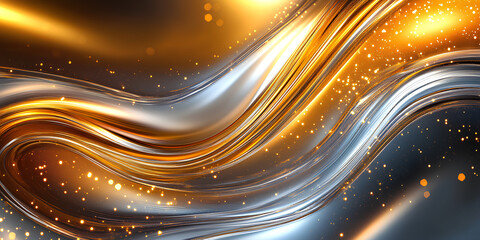 Obraz premium 3D flow liquid wave abstract curve with gold glitter metallic glossy line particle